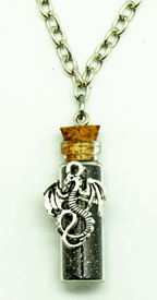 Dragon on Black Glitter Bottle Necklace